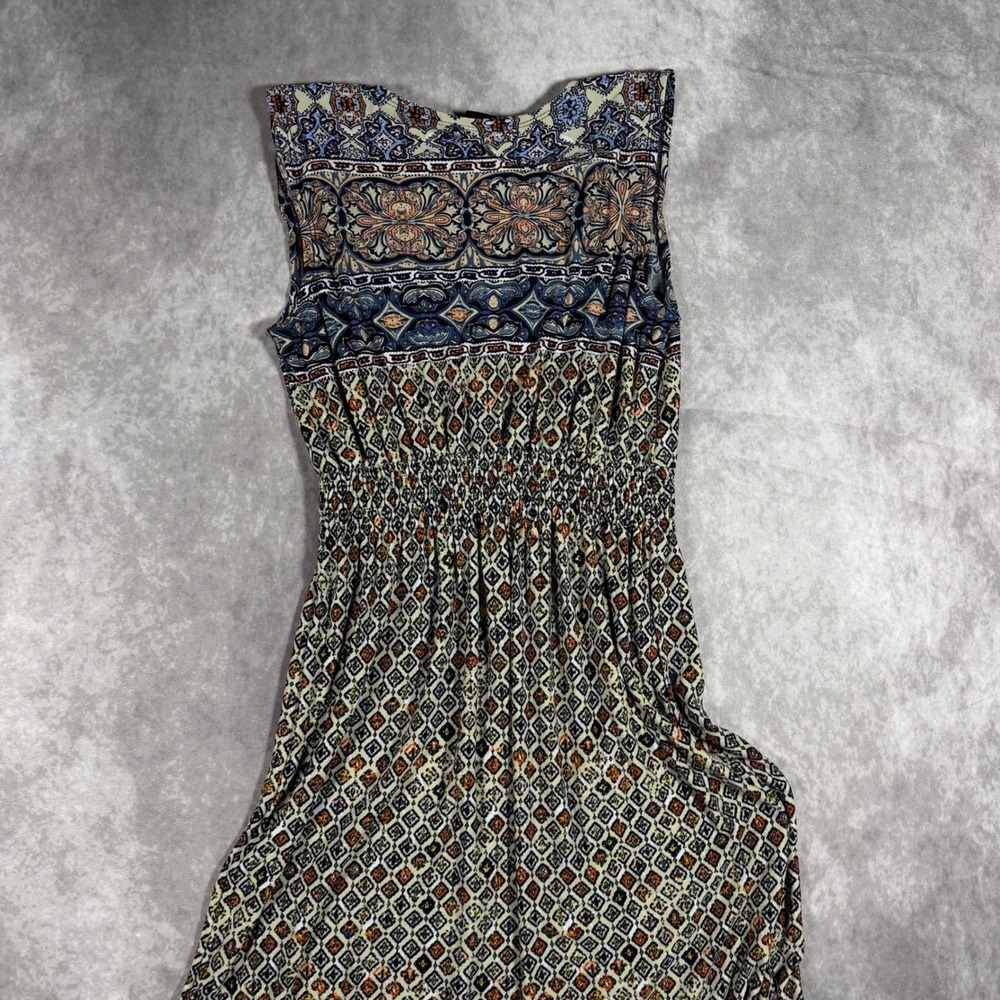 En Focus Studio Blue Geometric Paisley Smocked Waist Maxi Dress 6 Boho Peasant - Picture 3 of 7